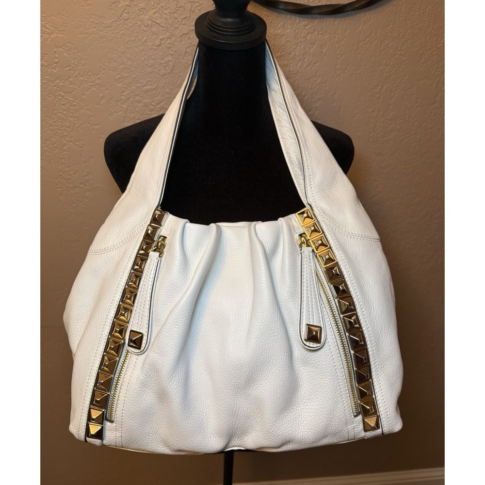 Makowsky NWOT Leather Hobo Handbag Tote Sydney White Gold Animal Print‎ Interior